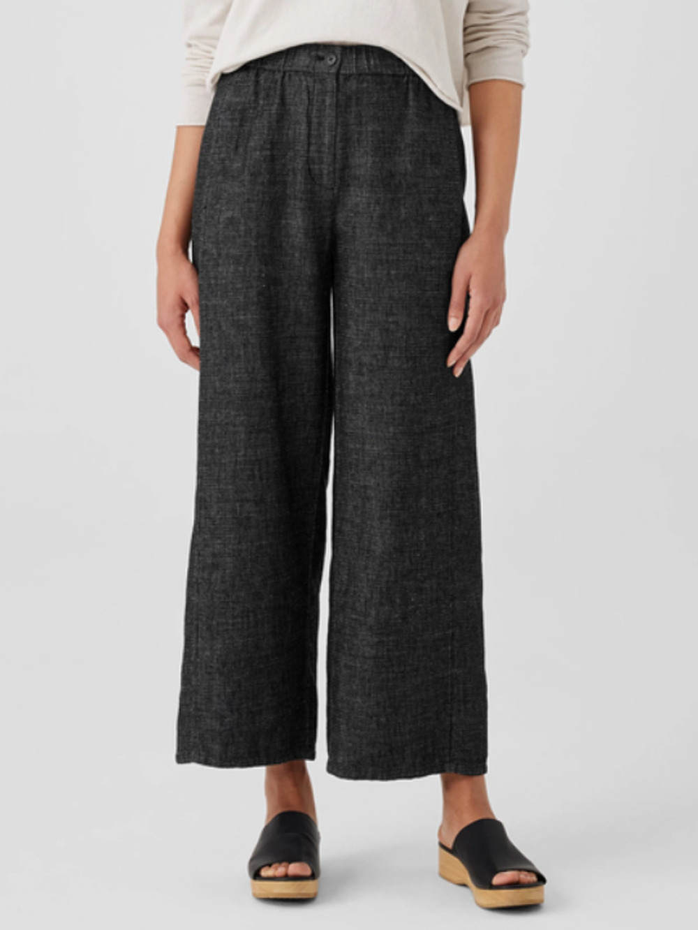 EILEEN FISHER Women's Tweedy Hemp Cotton Wide-Leg Pant Large PETITE Denim NWT